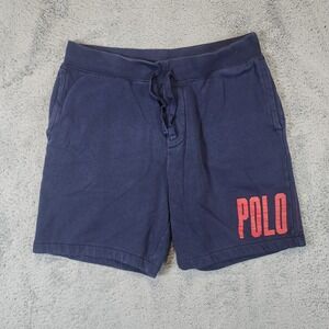 Polo Ralph Lauren Fleece Shorts Mens Medium Navy Blue Graphic RL 67 Sweat Shorts